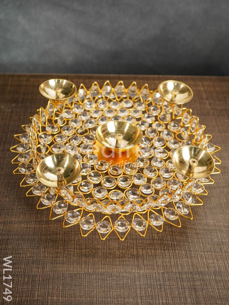 Brass Decorative Lotus Leaf Shaped Crystal Diya - WL1749