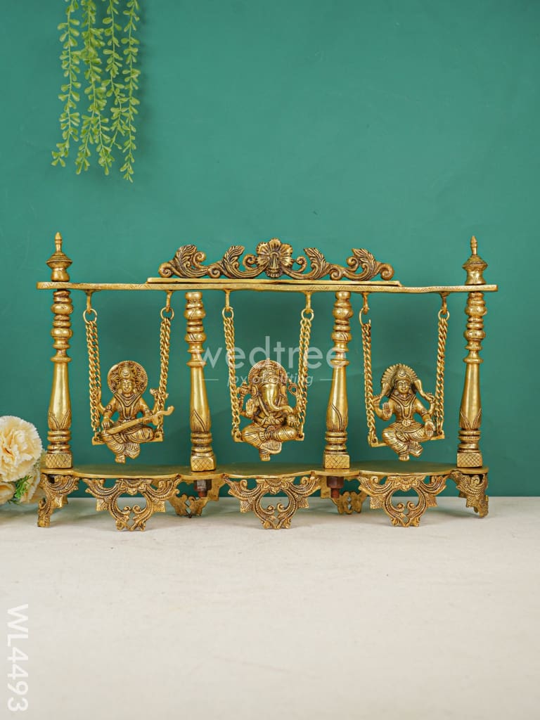 Brass Decorative Swing With Lakshmi Ganesha Sarawathi - WL4493