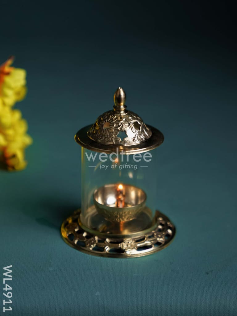 Brass Diya with Glass - 6 inch - WL4911