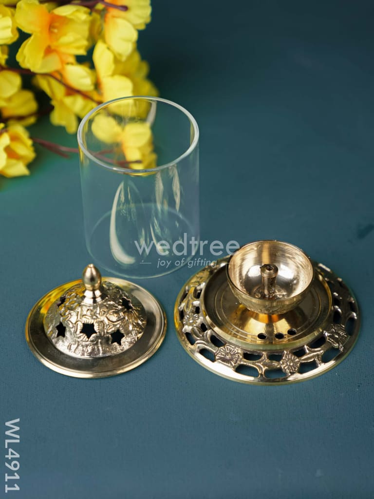Brass Diya with Glass - 6 inch - WL4911