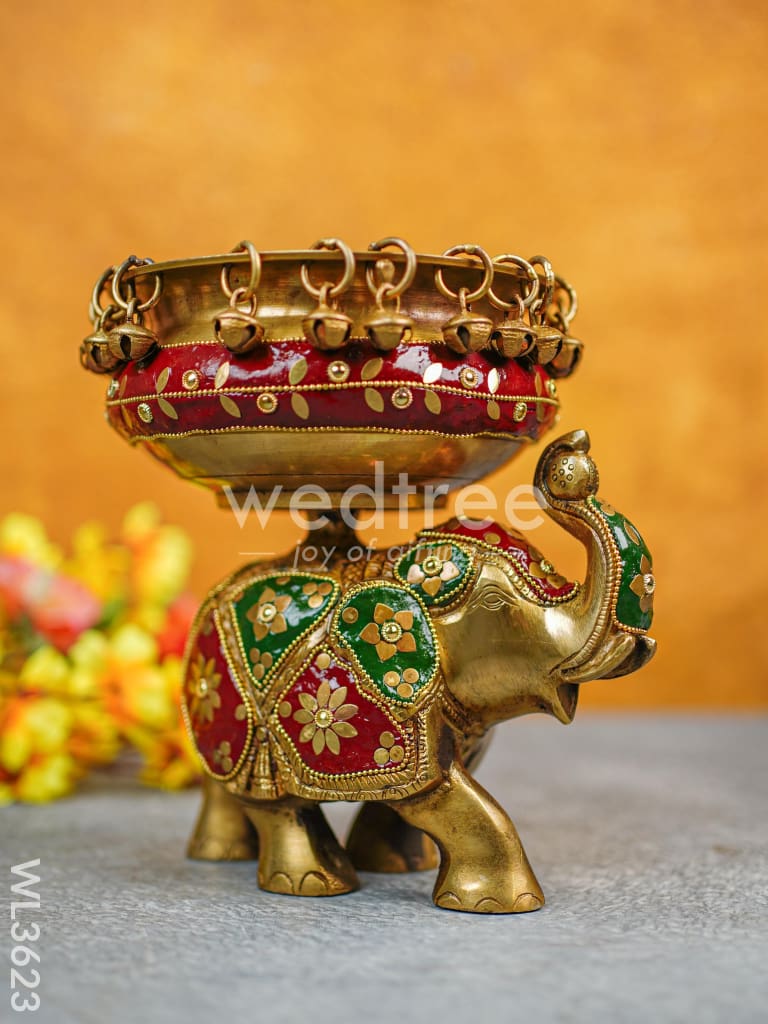 Brass Elephant Urli with Meenakari Finish - WL3623