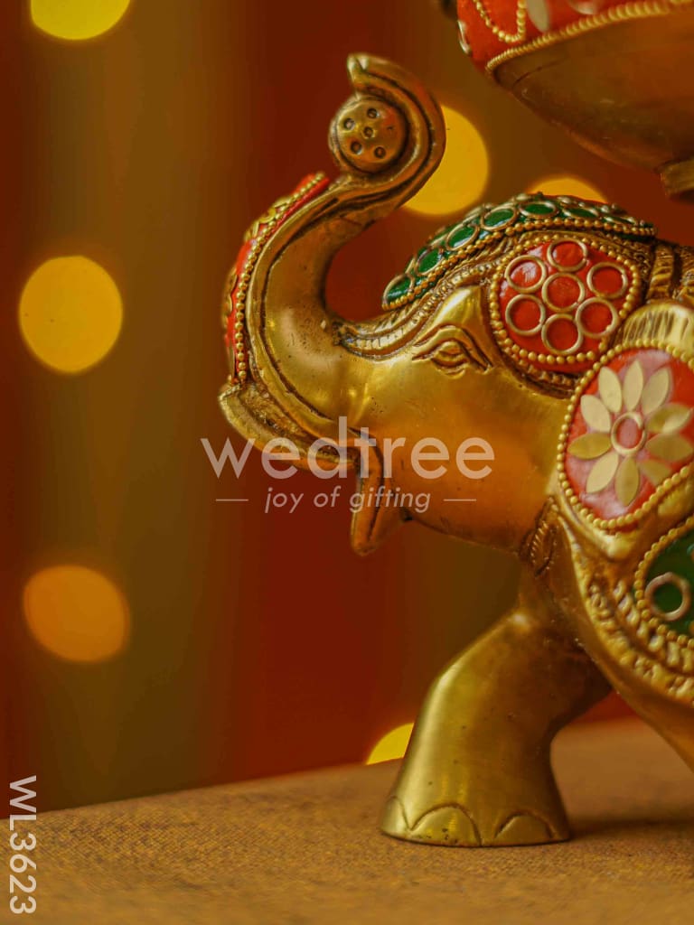 Brass Elephant Urli with Meenakari Finish - WL3623