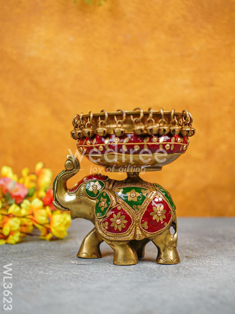 Brass Elephant Urli with Meenakari Finish - WL3623