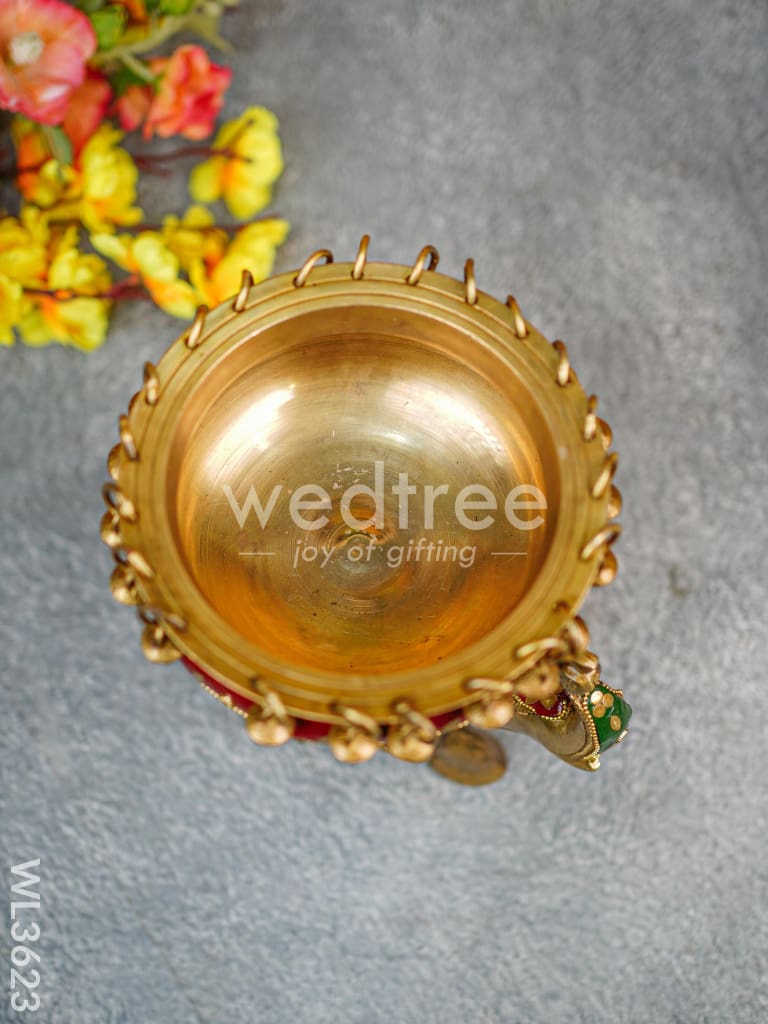 Brass Elephant Urli with Meenakari Finish - WL3623