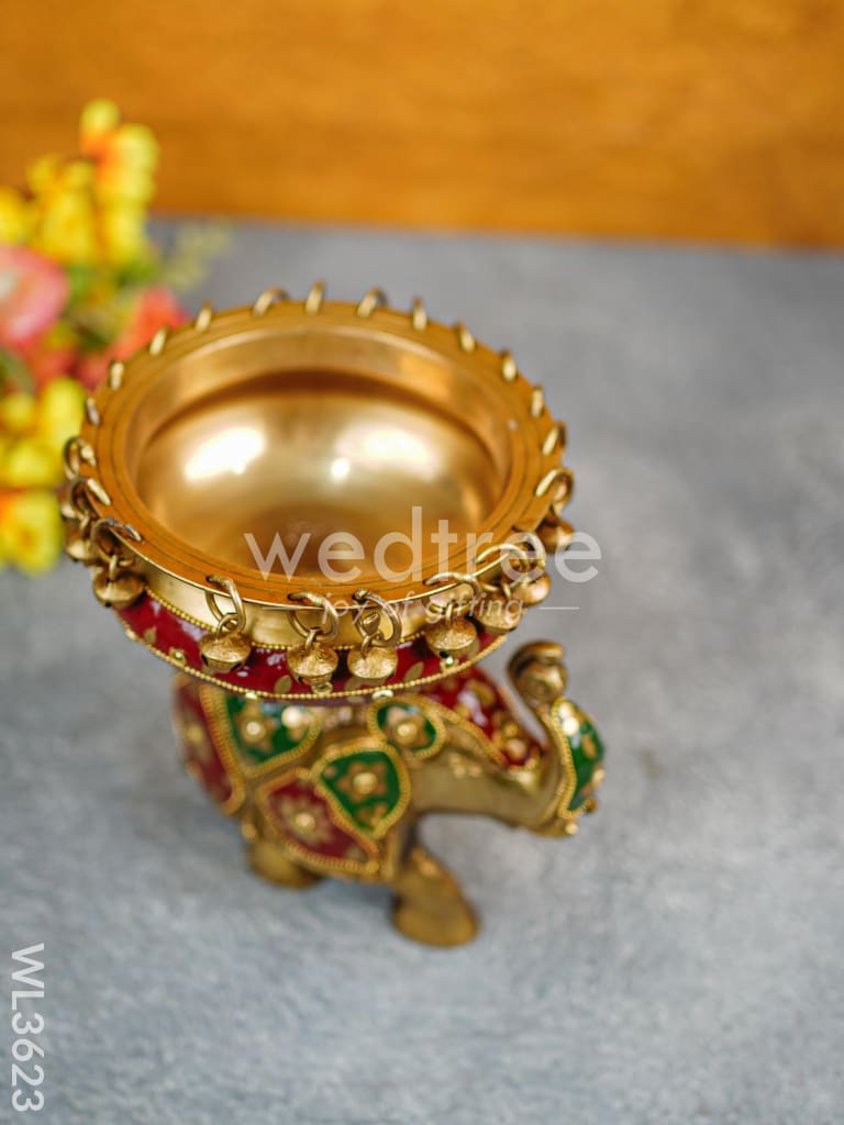 Brass Elephant Urli with Meenakari Finish - WL3623