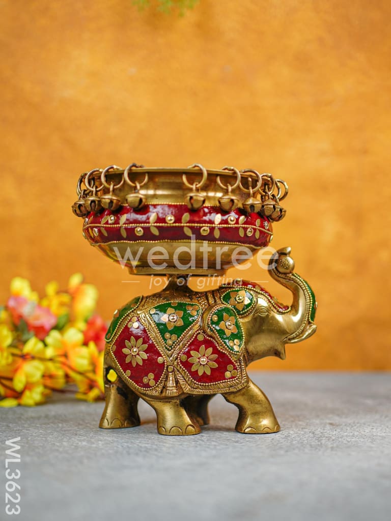 Brass Elephant Urli with Meenakari Finish - WL3623