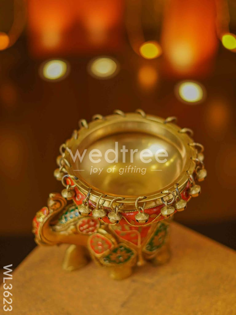 Brass Elephant Urli with Meenakari Finish - WL3623