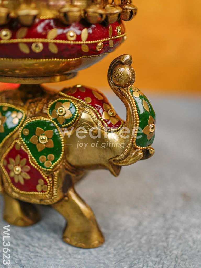 Brass Elephant Urli with Meenakari Finish - WL3623
