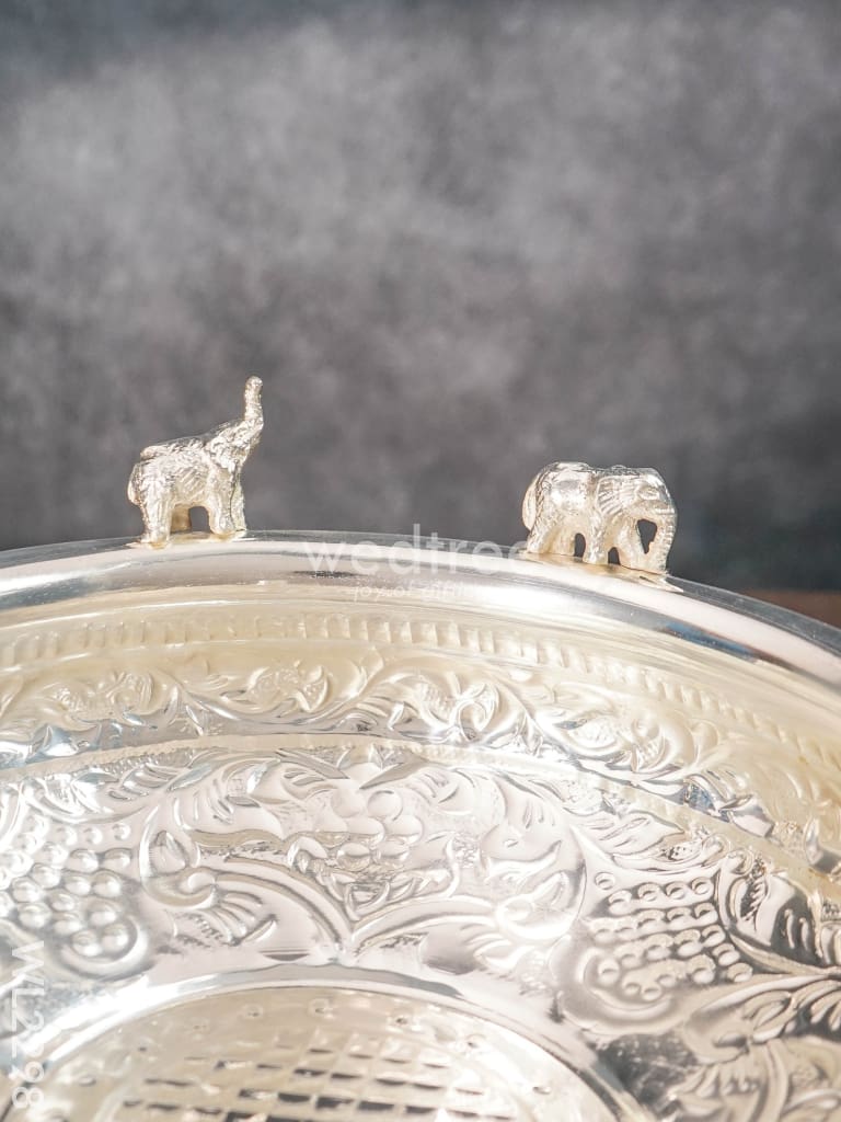 Brass Elephant Urli with Silver Coating - WL2298