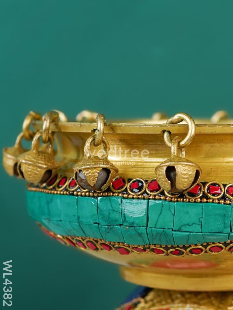 Brass Elephant Urli with Tile Work - WL4382