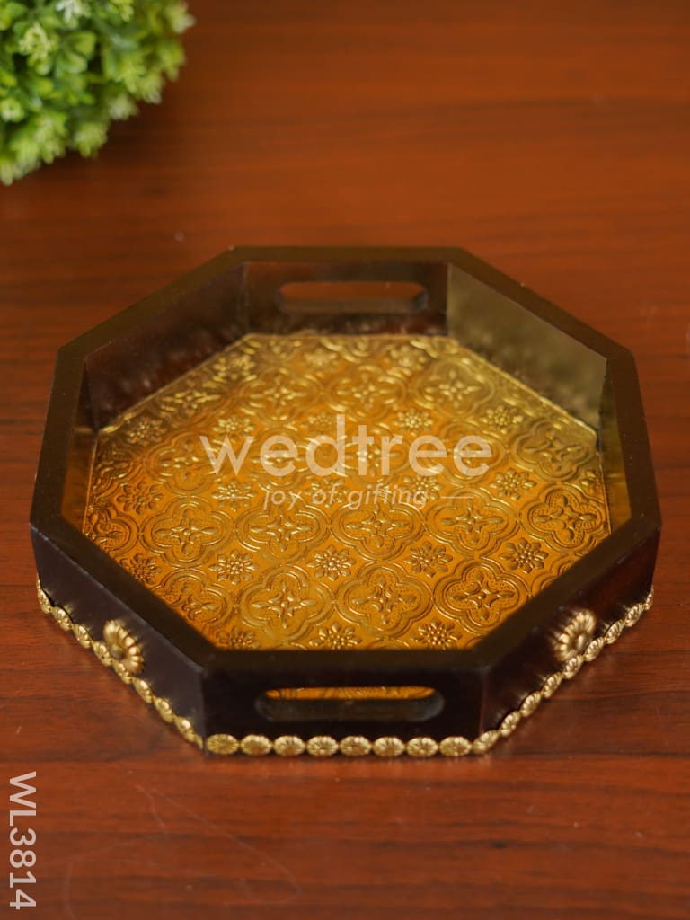 Brass Fitted Hexagon Shaped Tray - 9 inch - WL3814