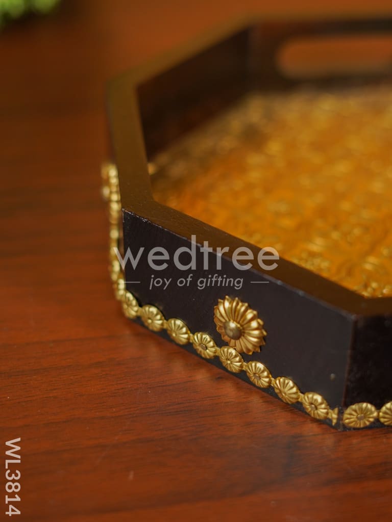 Brass Fitted Hexagon Shaped Tray - 9 inch - WL3814