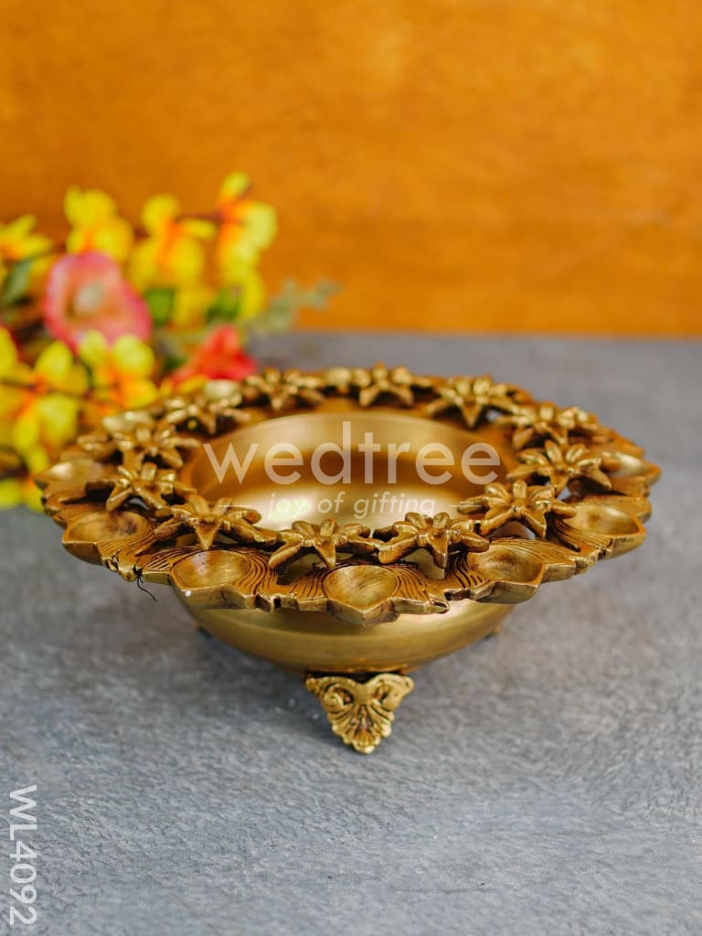 Brass Floral Urli with Diyas - WL4092