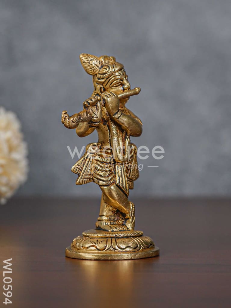 Brass Flute Krishna Idol - Brown Antique Finish - Small - WL0594
