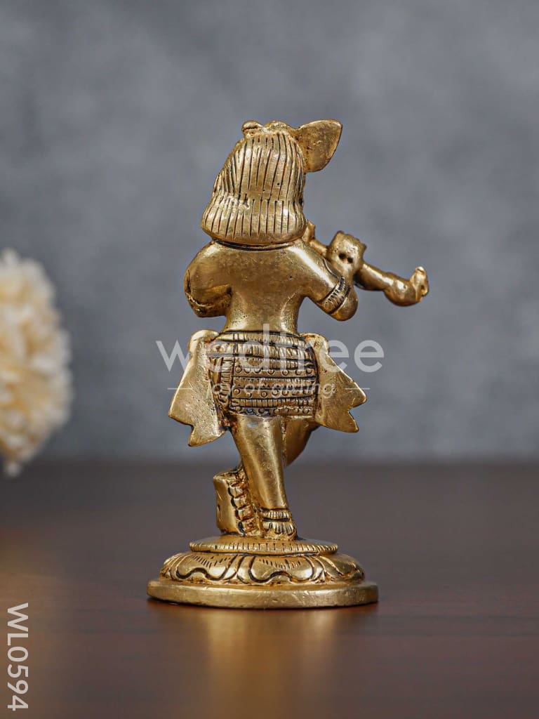 Brass Flute Krishna Idol - Brown Antique Finish - Small - WL0594