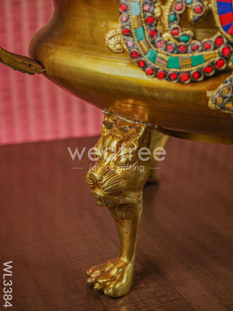Brass Flute Krishna Urli with Diya and Bell - WL3384