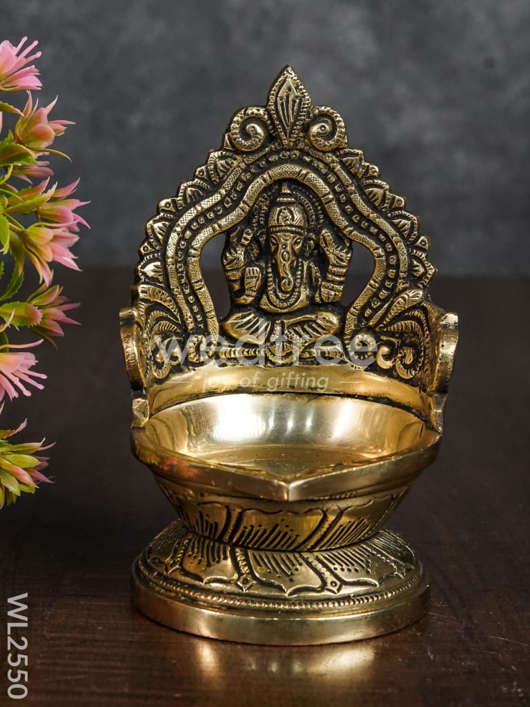 Brass Ganesh Diya with Round Base - WL2550
