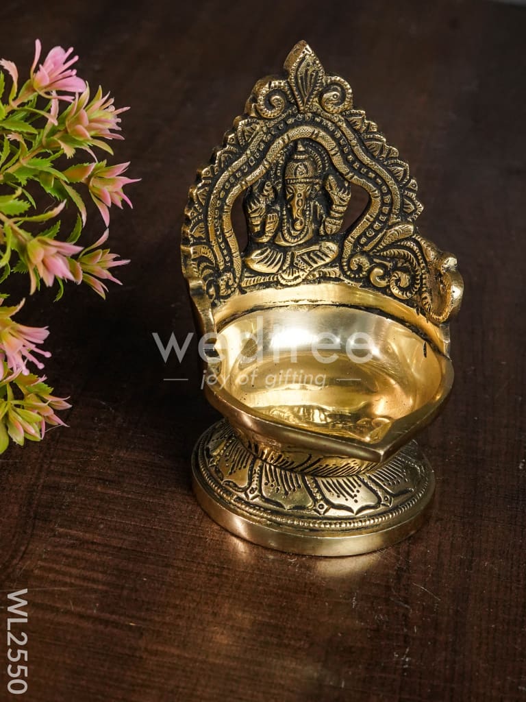 Brass Ganesh Diya with Round Base - WL2550