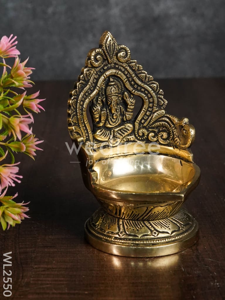 Brass Ganesh Diya with Round Base - WL2550