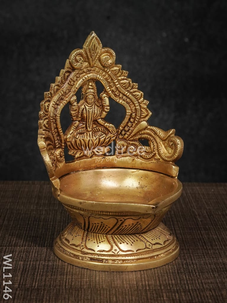 Brass Ganesh Lakshmi Diya with Round Base - Brown Antique Finish - WL1146