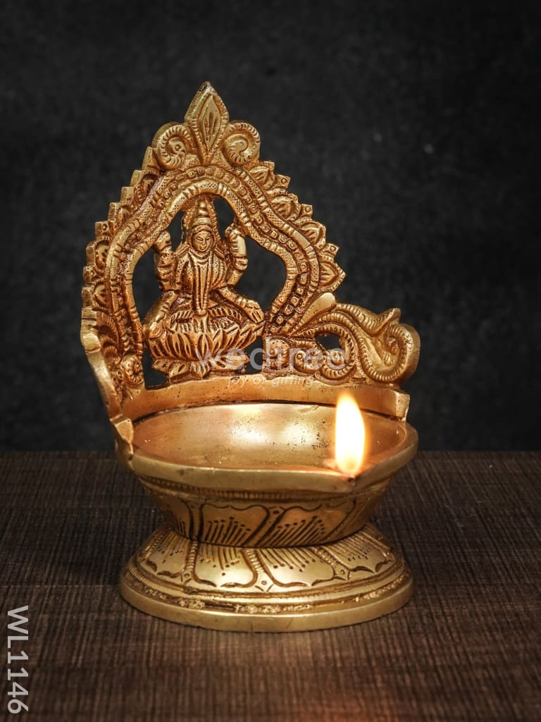 Brass Ganesh Lakshmi Diya with Round Base - Brown Antique Finish - WL1146
