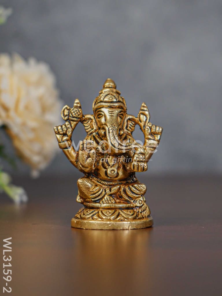 Brass Ganesh Lakshmi Idol - Brown Antique Finish - Set of 2 - WL3159-2