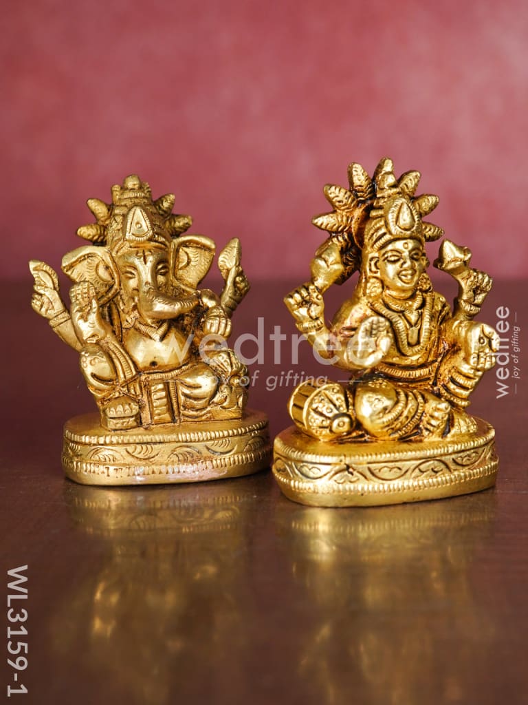 Brass Ganesh Lakshmi Idol - Set of 2 - WL3159-1