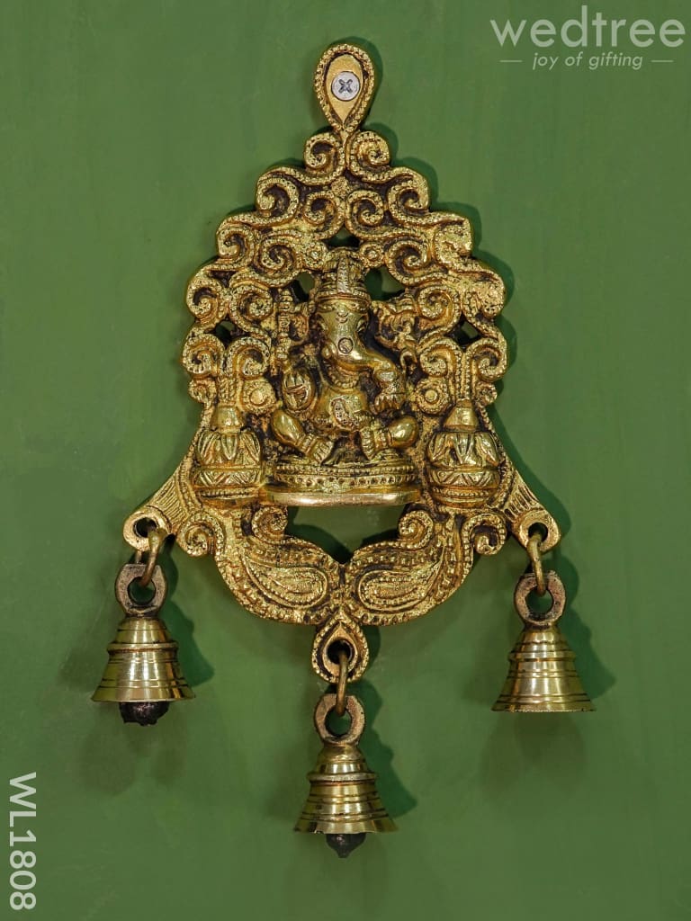 Brass Ganesh Wall Hanging with Bells (Black Antique Finish) - WL1808