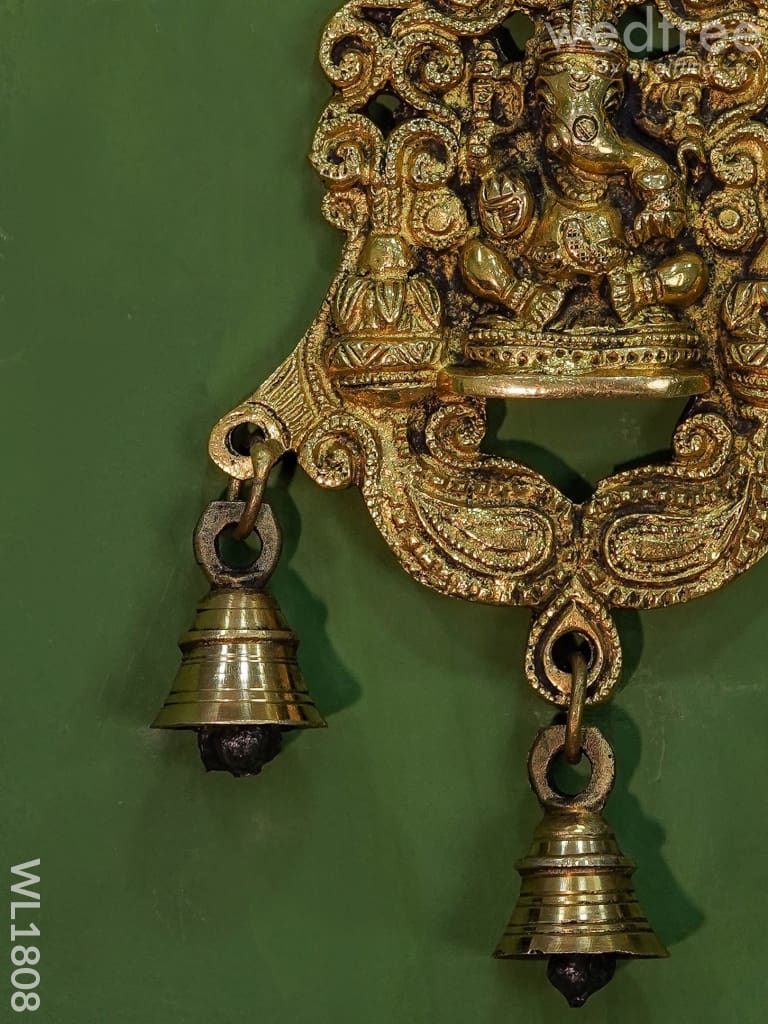 Brass Ganesh Wall Hanging with Bells (Black Antique Finish) - WL1808