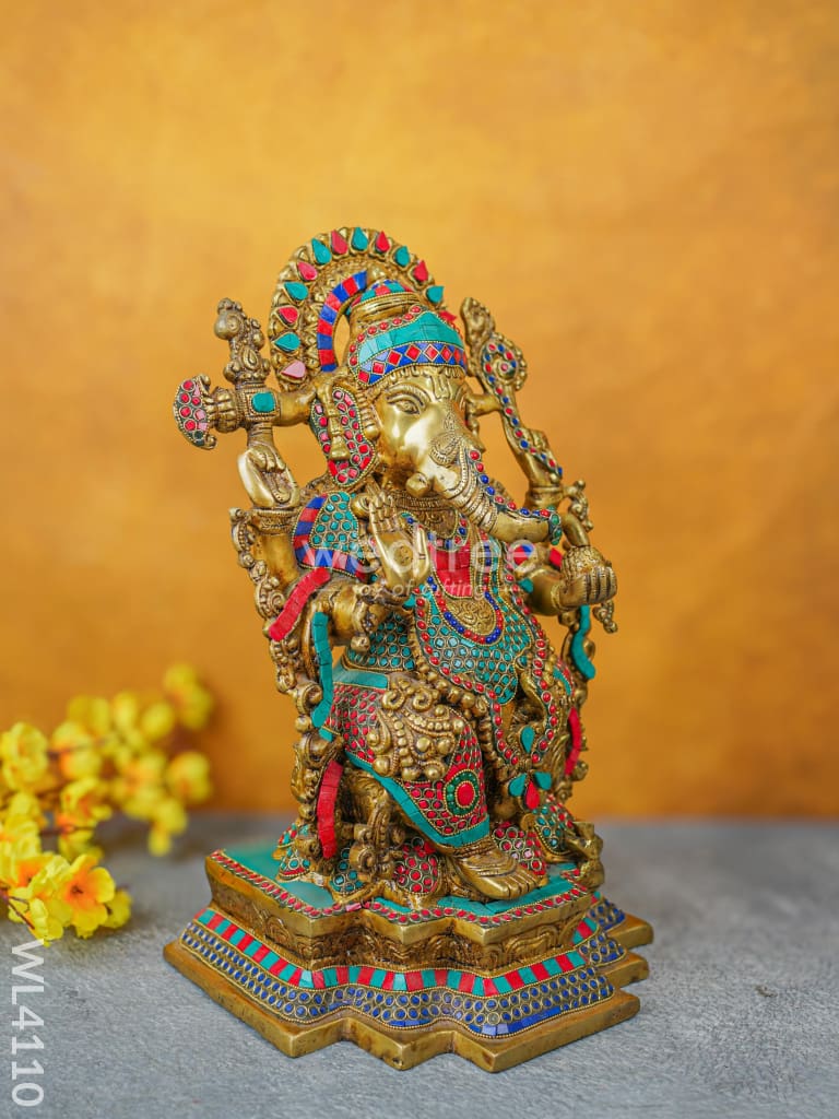 Brass Ganesha Idol with Stone Work - WL4110