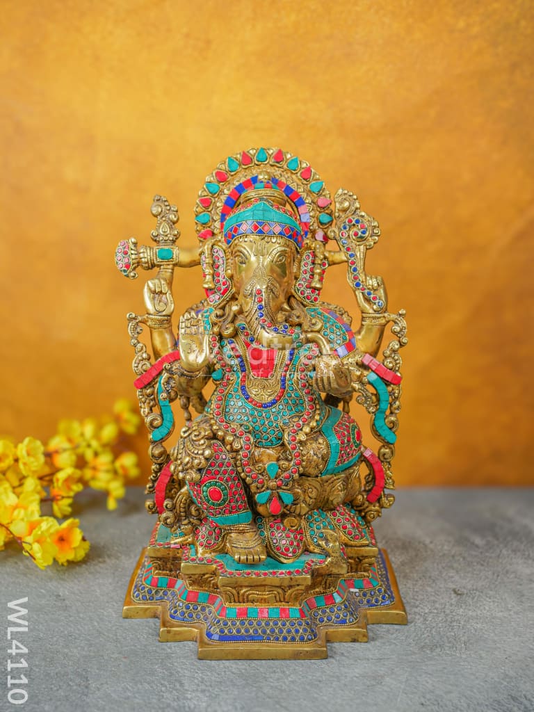 Brass Ganesha Idol with Stone Work - WL4110