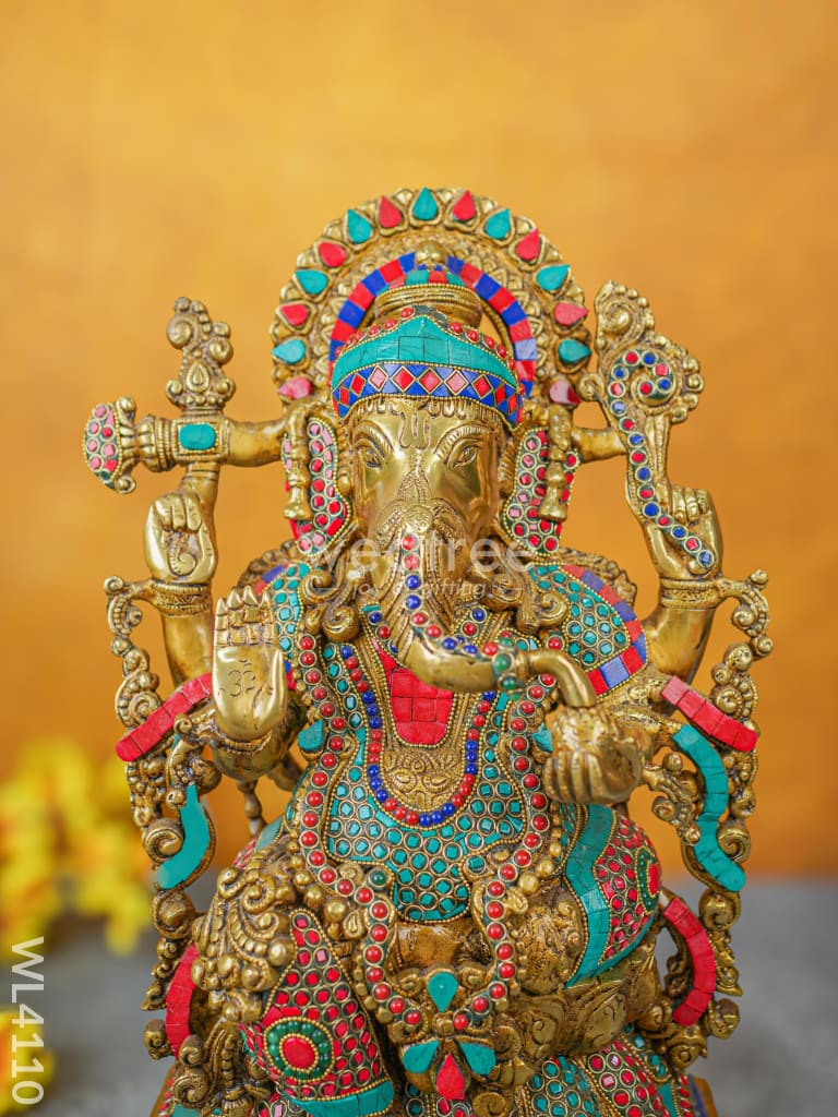 Brass Ganesha Idol with Stone Work - WL4110