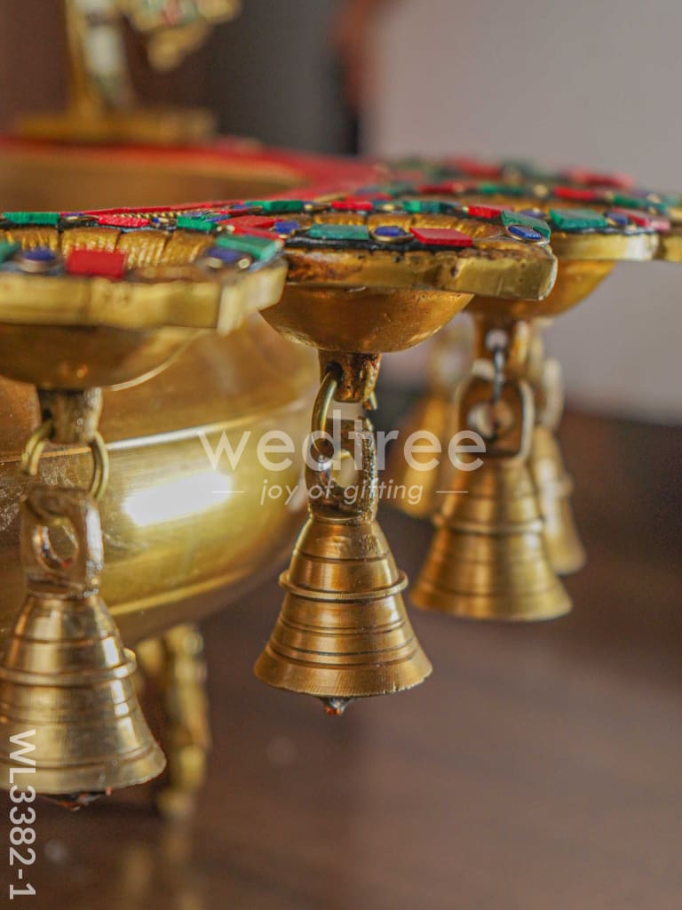 Brass Ganesha Jhoola Urli With 7 Diya and Bells - WL3382-1