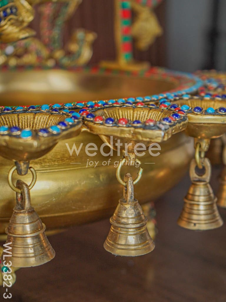 Brass Ganesha Jhoola Urli With 7 Diya and Bells - WL3382-3
