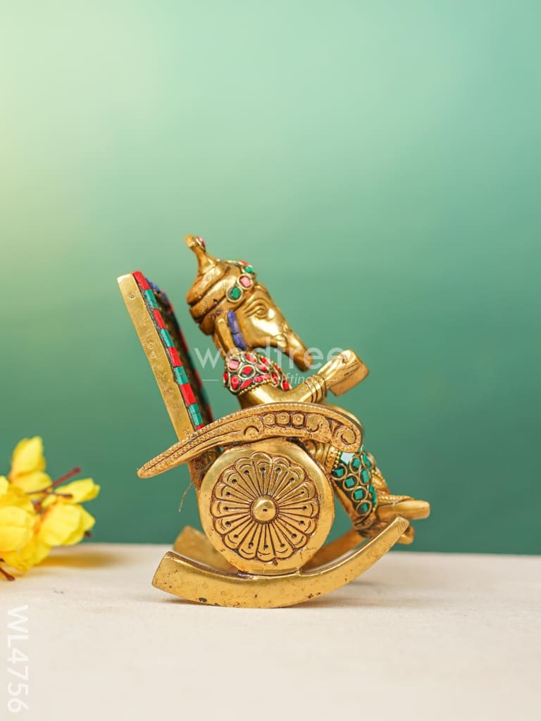 Brass Ganesha Relaxing on Chair - Stonework - 6 inch - WL4756