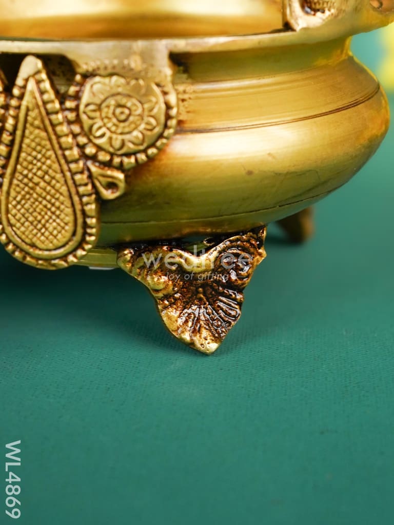 Brass Ganesha Urli - 7 inch - WL4869