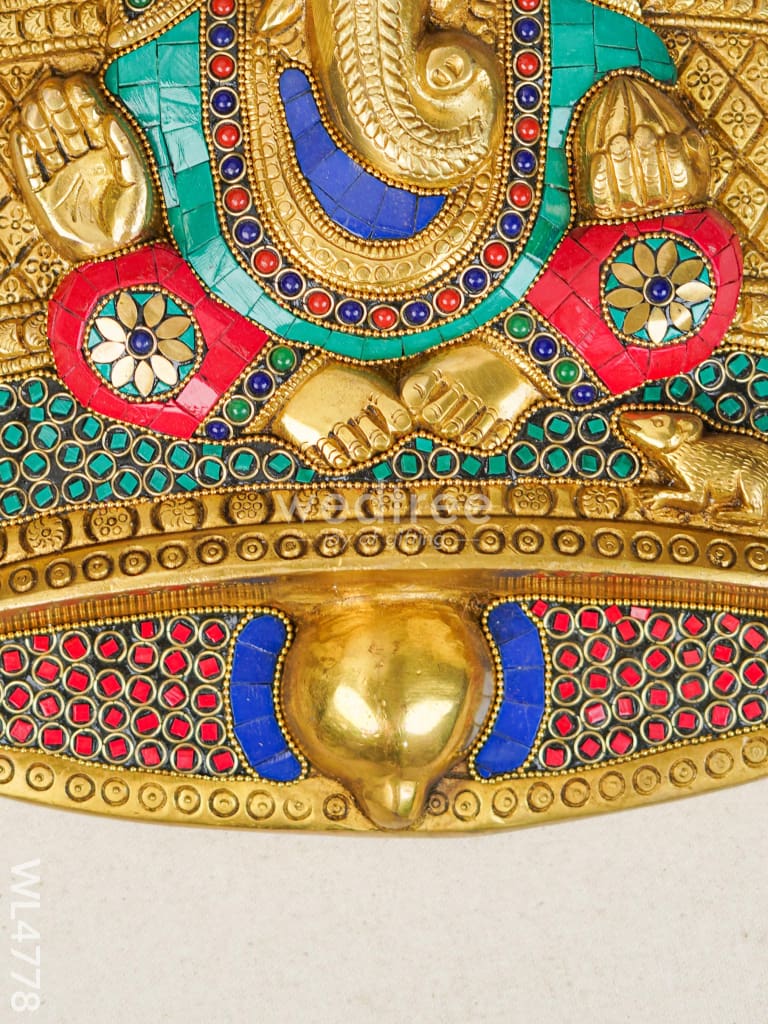 Brass Ganesha Wall Hanging with Stone Work - 15 inch - WL4778