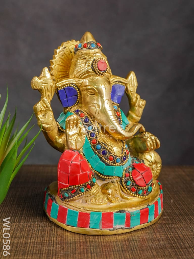 Brass Ganesha with Stone Work (Small) - WL0586