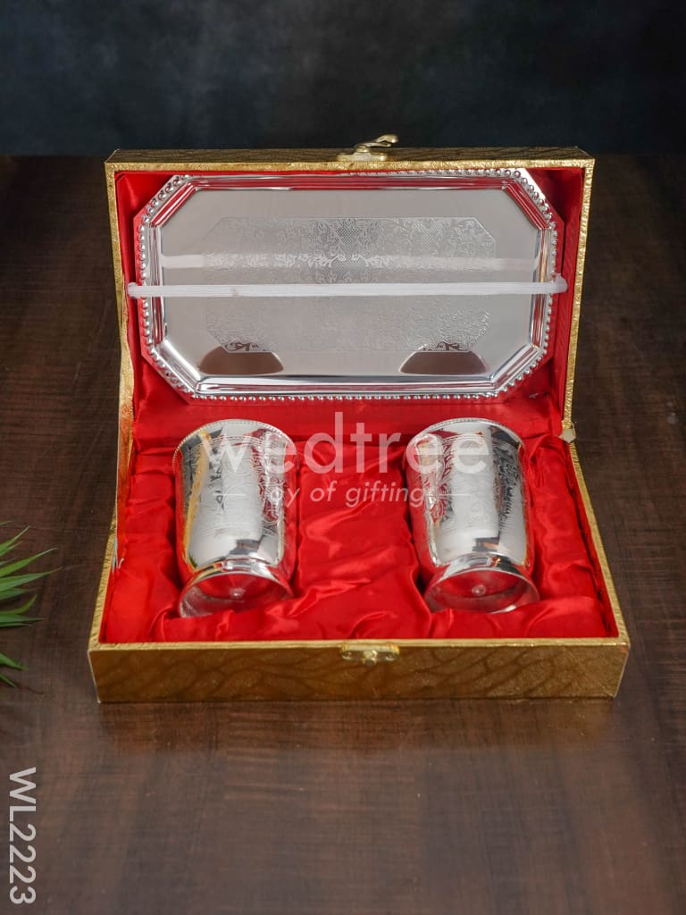 Brass Glass Set with Tray - WL2223