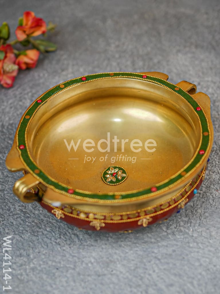 Brass Hand Painted Urli with Stonework - WL4114