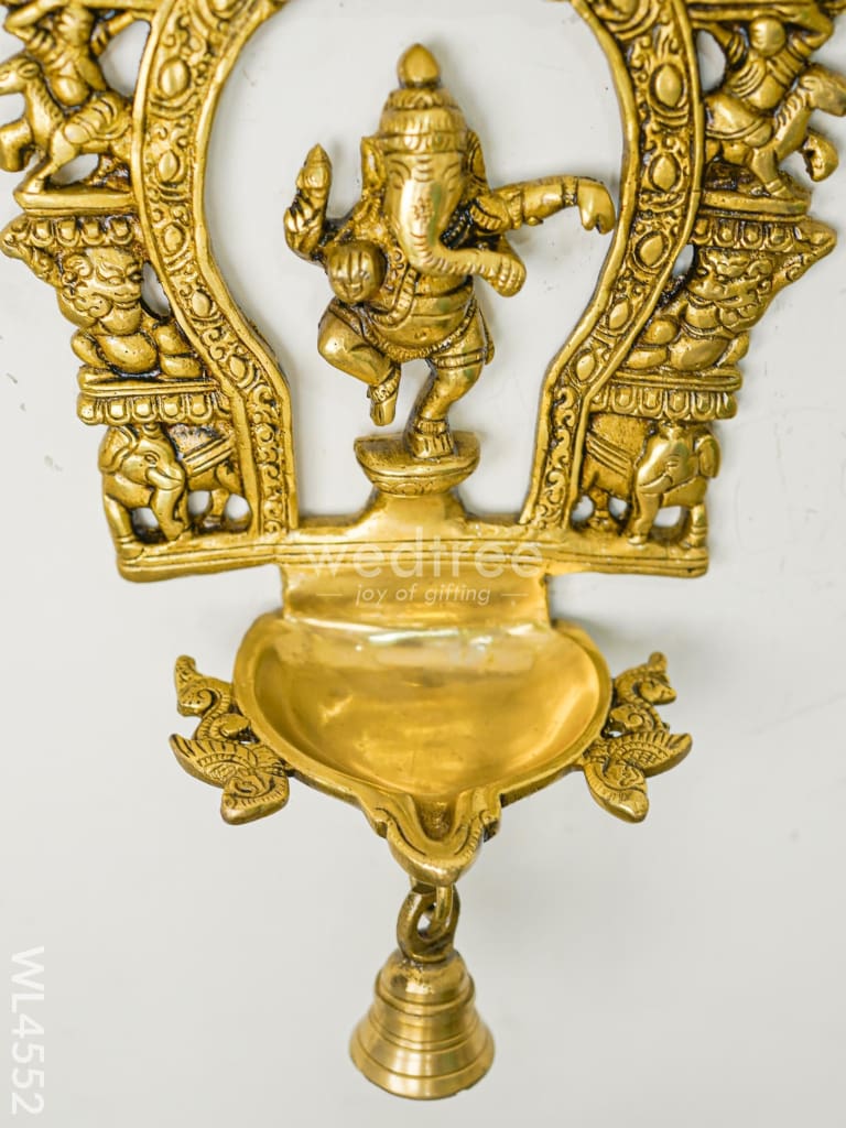 Brass Hanging Ganesha Diya with Bell - WL4552