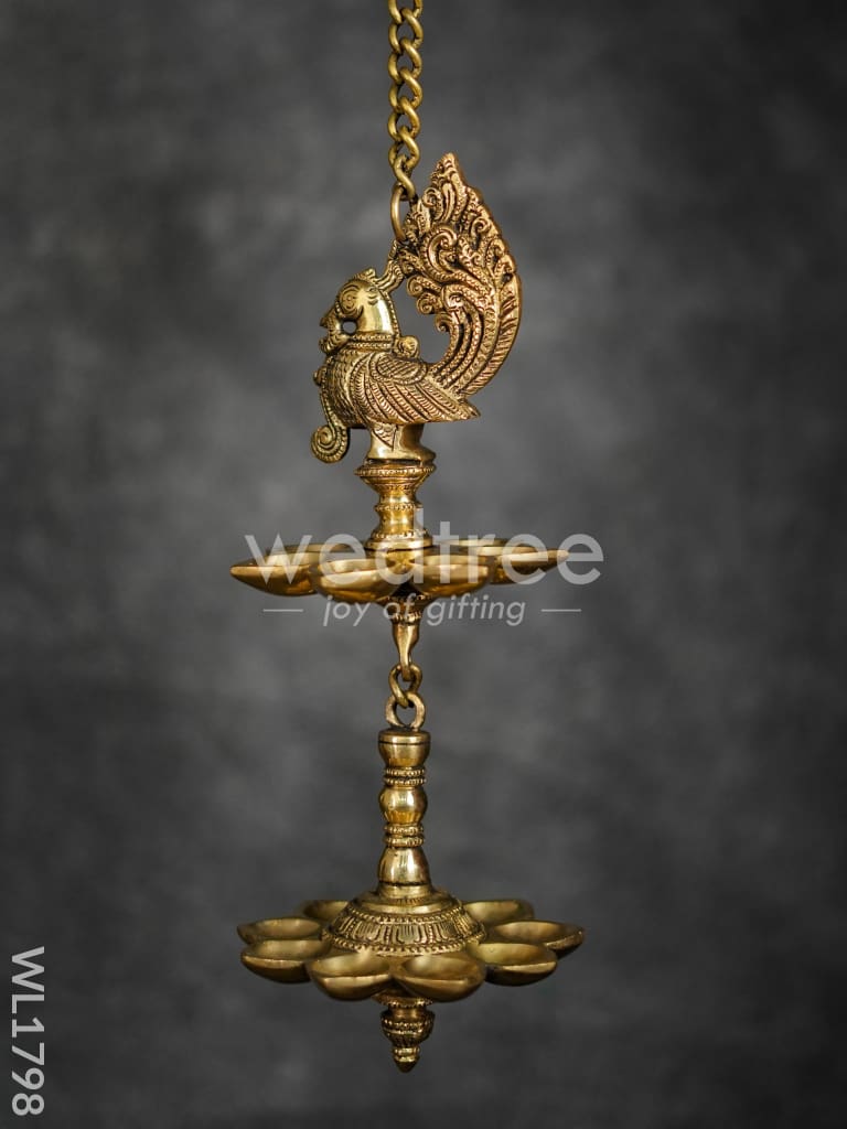 Brass Hanging Peacock 2-Step Diya - WL1798