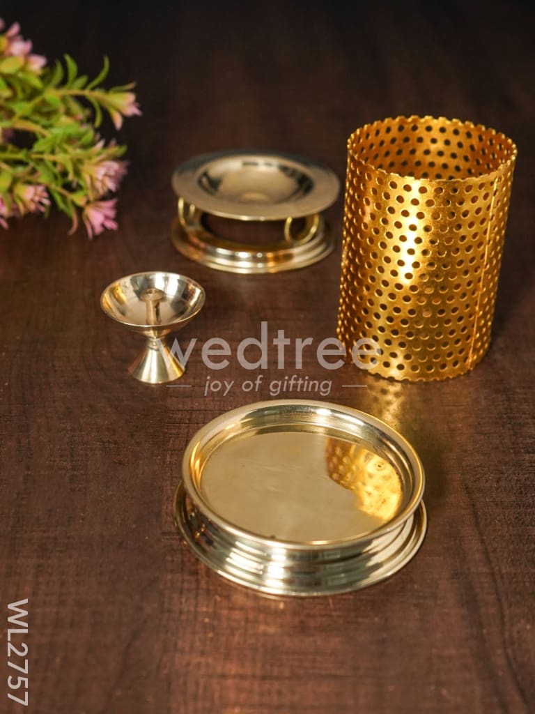 Brass Jhaali Lamp with Diya - 5 inch - WL2757