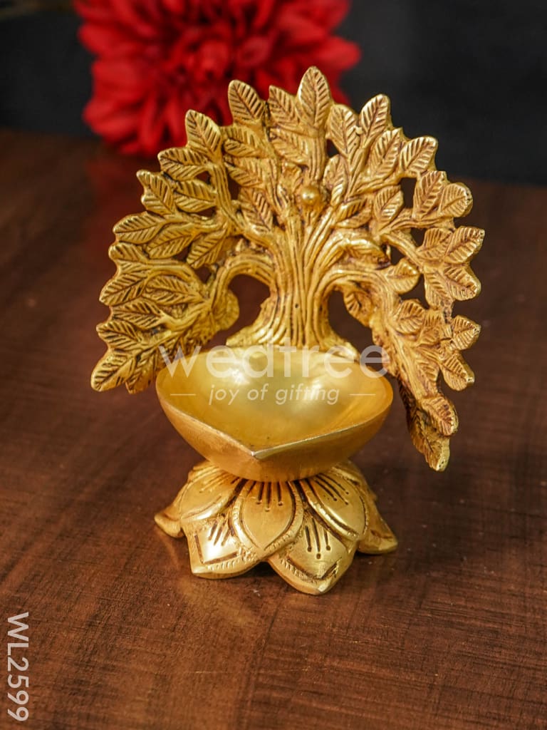 Brass Kalpavriksha Tree Diya with Lotus Base - WL2599