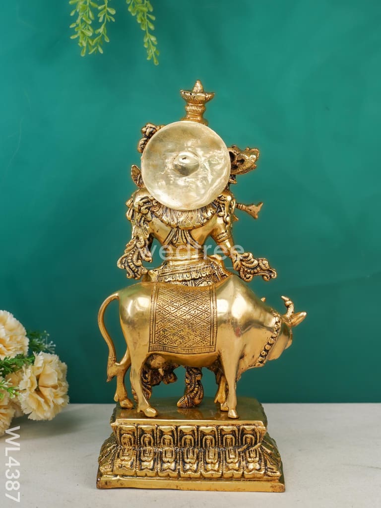 Brass Krishna & Cow Figurine - WL4387