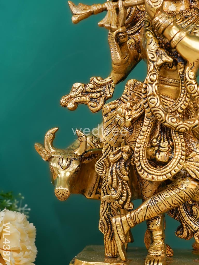 Brass Krishna & Cow Figurine - WL4387