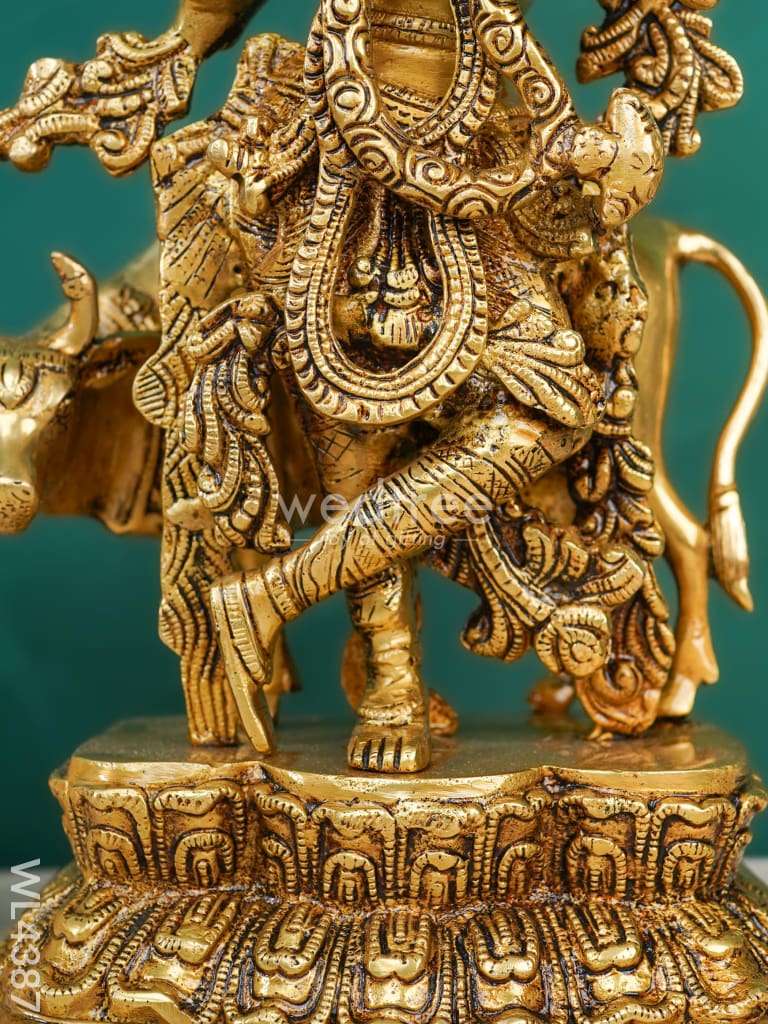 Brass Krishna & Cow Figurine - WL4387
