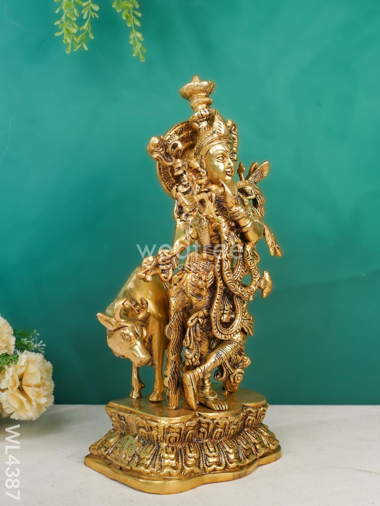 Brass Krishna & Cow Figurine - WL4387