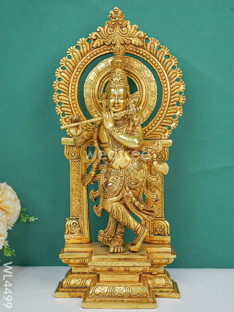 Brass Krishna Idol with Flute - WL4499