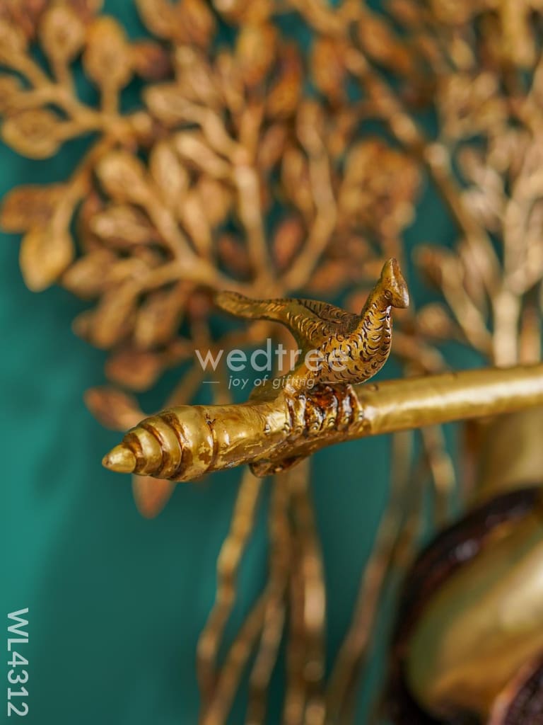 Brass Krishna Idol With Brass Kalpavriksha Tree - WL4312